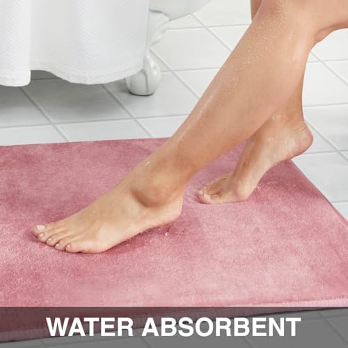 Memory Foam Bath Mat Non Slip Absorbent Super Cozy Velvet Bathroom Rug Carpet (20 inches X 32 inches, Mauve)