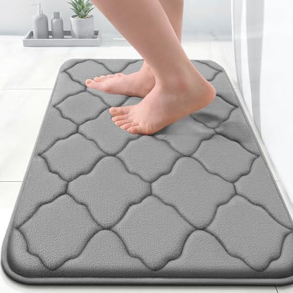 OLANLY Memory Foam Bath Mat Rug 24x16, Ultra Soft and Absorbent Bathroom Rugs, Non-Slip, Comfortable, Machine Washable Bath Carpet for Bathroom Floor, Tub, Shower and Home Decor Accessories, Grey | Thick Absorbent Carpet, Non-Slip Backing, Machine Wash...