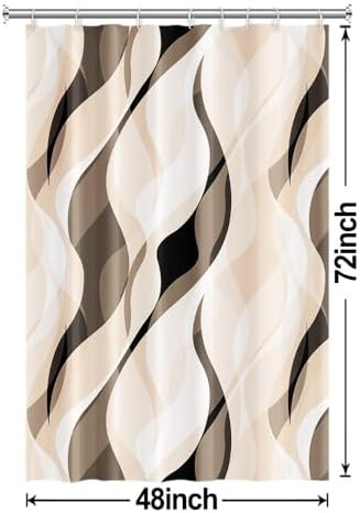 Cream Striped Stall Shower Curtain with Hooks, 48x72 Inch