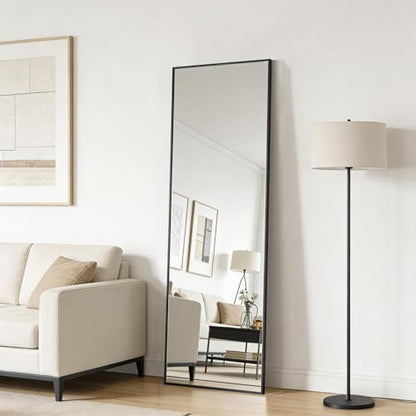 48x14 Inch Full Length Mirror Over the Door Hang or Wall Mounted Black