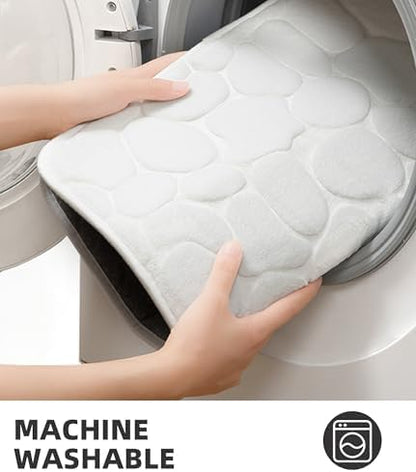 YIHOUSE Memory Foam Bath Mat Cobblestone Bathroom Rugs Super Water Absorbent Bath Mats for Bathroom Machine Washable Bath Rugs(17 x 24,White)