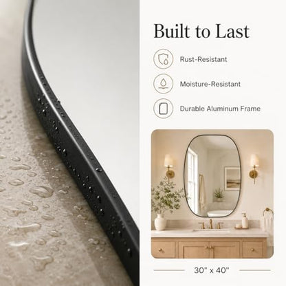 USHOWER Black Oval Bathroom Mirror 30x40 Inch