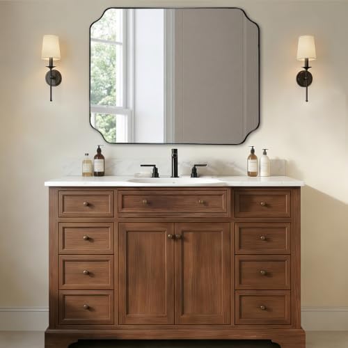 ANDY STAR 32x40 Black Scalloped Bathroom Vanity Mirror