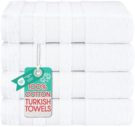 American Soft Linen Salem 100% Cotton Turkish 4 Piece Bath Towels for Bathroom, 600 GSM Soft Absorbent Quick Dry Bath Towel Set, White
