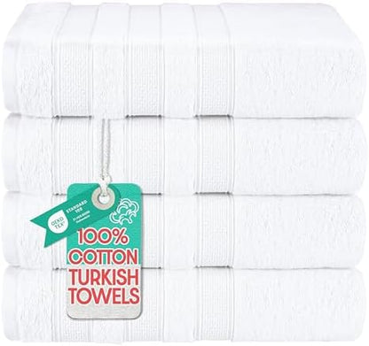 American Soft Linen Salem 100% Cotton Turkish 4 Piece Bath Towels for Bathroom, 600 GSM Soft Absorbent Quick Dry Bath Towel Set, White