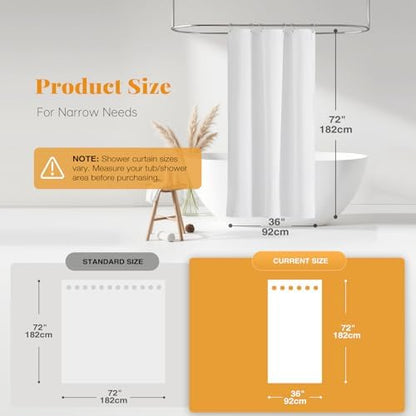 BTTN Stall Linen Textured Waterproof Cloth Shower Curtain Set, 36x72, White