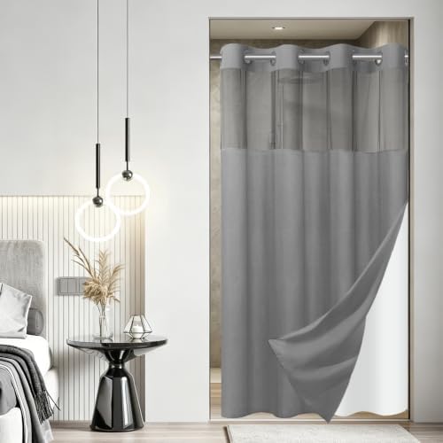 SORTTO No Hook Slub Shower Curtain with Liner, 60x74, Grey