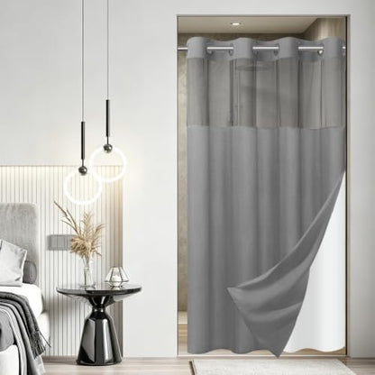 SORTTO No Hook Slub Shower Curtain with Liner, 60x74, Grey