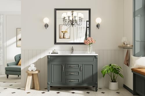 Briivue Black Metal Framed Bathroom Wall Mirror, 36x36 Inch