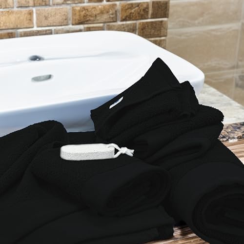 Tens Towels 8 Pc Popcorn Towel Set, 2 XL Bath, 2 Hand, 4 Washcloths, Black
