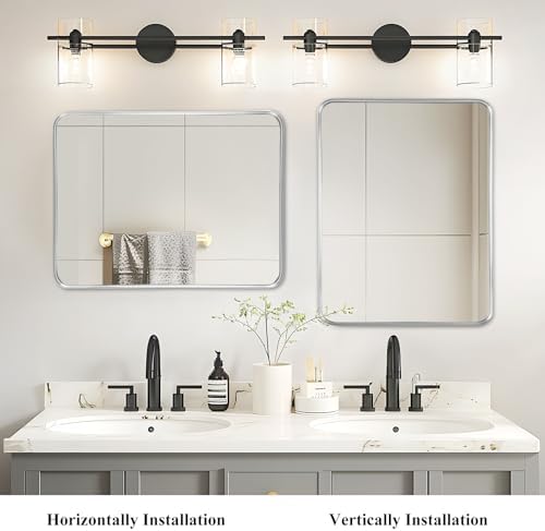 Silver Bathroom Vanity Mirror Over Sink 30x36, Large Wall Chrome Mirror