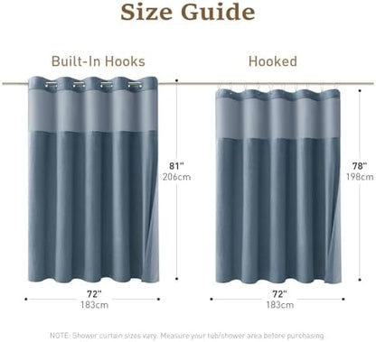 BTTN 72x81 Ringless Linen Textured Shower Curtain with Snap in Liner, Blue