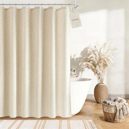 Nanspring Linen Shower Curtain for Bathroom 78 Inches Length Beige Color