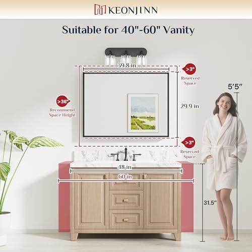 Keonjinn 40 x 30 Inch Brushed Nickel Bathroom Mirrors for Over Sink