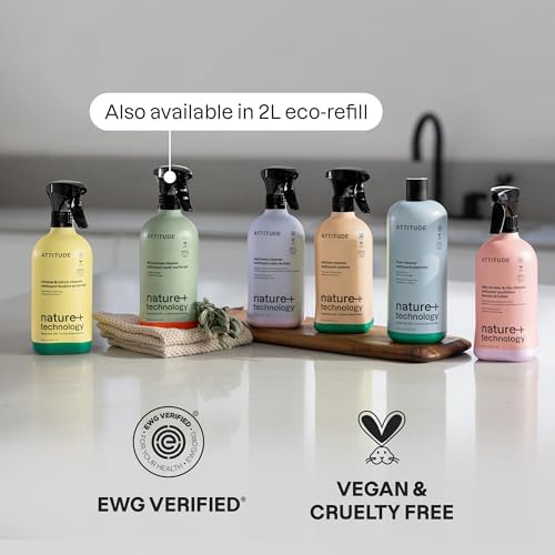 ATTITUDE Shower & Tile Cleaner Spray, EWG Verified, Bathroom Cleaner Removes Soap Scum & Grime, Plant-Based & Vegan, Lemon & Rosewood Scent, 26 Fl Oz (Pack of 3)