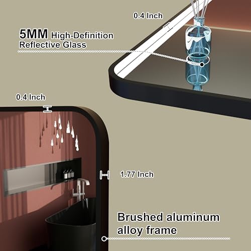 48"x36" Black LED Bathroom Mirror with Lights, 3000K/4500K/6000K