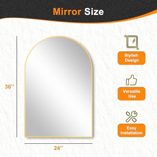 Delma Arched Bathroom Mirror, 24"x36", Gold