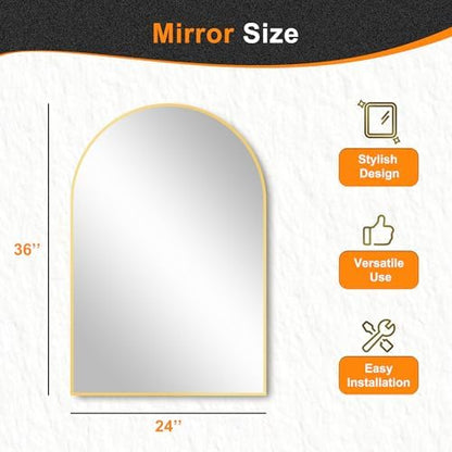 Delma Arched Bathroom Mirror, 24"x36", Gold