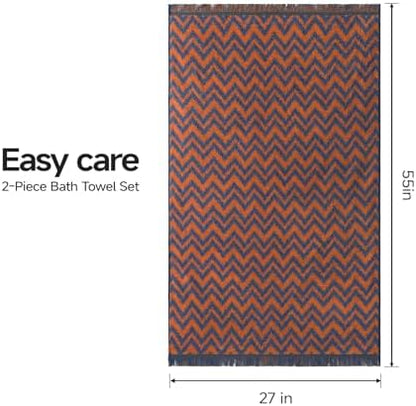ecolook Zigzag Beach and Bath Towels with Herringbone Pattern, 100% Cotton