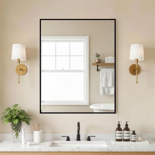 FICTOR Bathroom Vanity Mirror for Over Sink, 24" x 30", Black