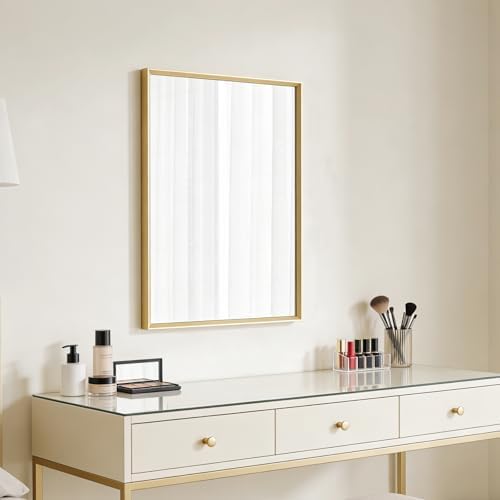 Bathroom Mirror for Wall, 24x16 Inch Framed Vanity Mirror Brushed Gold