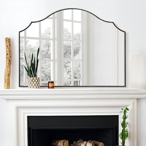 Besdomus Black Scalloped Wall Mirror: 40"x29" Large Wooden Bathroom Mirror