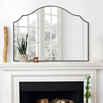 Besdomus Black Scalloped Wall Mirror: 40"x29" Large Wooden Bathroom Mirror