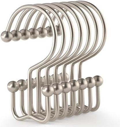 24 Pcs Shower Curtain Hooks, Goowin Shower Curtain Rings, Durable Shower Curtain Rings Rust Proof, Double Glide Shower Rings for Curtain, Simple Shower Hooks for Shower Curtain & Liner, Matte Nickel