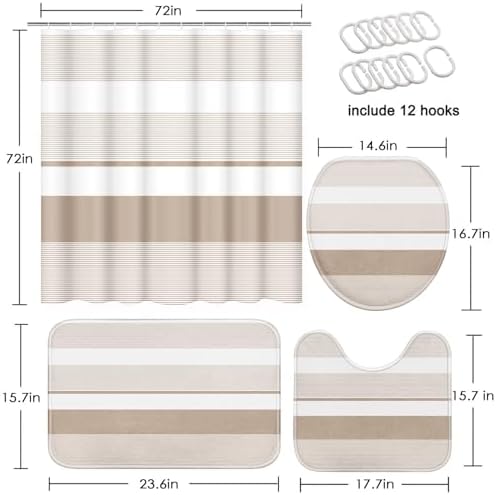Bathroom Sets with Shower Curtain and Rugs, 4 Pcs, Abstract Striped