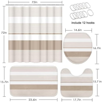 Bathroom Sets with Shower Curtain and Rugs, 4 Pcs, Abstract Striped