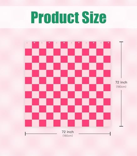 Bathroom Shower Curtain Cute Cortinas para Baño 72 x 72, Pink Plaid