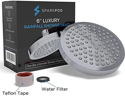SparkPod Rain Shower Head, 6 Inch Round, Charcoal Grey Finish