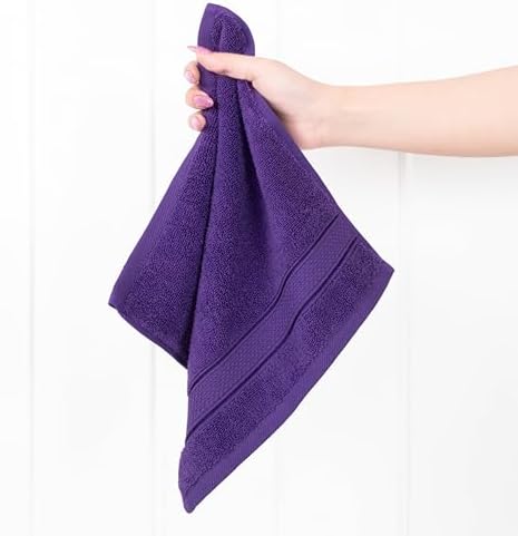 American Soft Linen Salem Washcloth Sets, 4 Piece Luxury 600 GSM 100% Cotton Washcloths for Bathroom, 13x13 inches Washrags Premium Quality Hand Face Towels, Purple