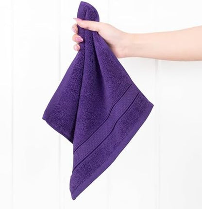 American Soft Linen Salem Washcloth Sets, 4 Piece Luxury 600 GSM 100% Cotton Washcloths for Bathroom, 13x13 inches Washrags Premium Quality Hand Face Towels, Purple