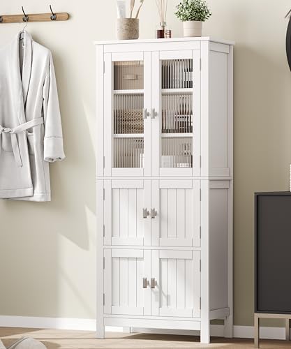 Akxomel 53.1" Tall Bathroom Cabinet 6 Doors Linen Floor Storage Cabinet