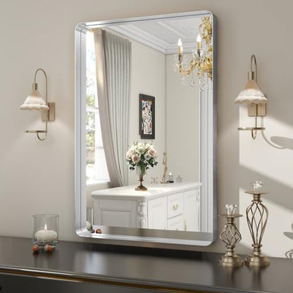 Easly Silver Bathroom Mirror for Wall, 30x22 Inch Rectangular Aluminum Alloy Framed Mirror, Modern Wall Mounted Vanity Mirror for Bathroom, Vertical or Horizontal