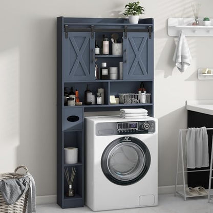 Vabches Over The Toilet Storage Cabinet with Sliding Doors, Blue