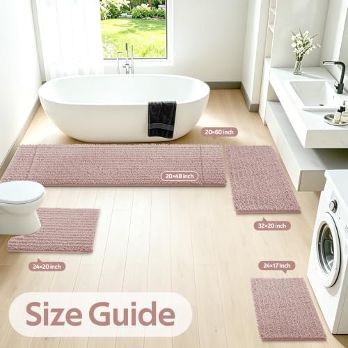 ACCUMTEK Upgrade Luxury 2 Piece Dusty Pink Toilet Bathroom Rug Mat 32"x20"+24"x17", Ultra Soft Thick Absorbent Bath Mats, Non Slip Chenille Toilet Mat for Bathroom, Bedroom, Kitchen, Shower, Tub