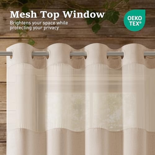 BTTN Tan Ringless Linen Textured Shower Curtain with Snap in Liner, 72x75