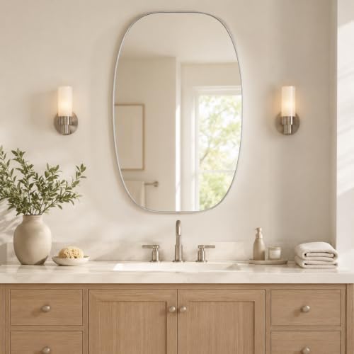 USHOWER Silver Oval Bathroom Mirror 30x48 Inch