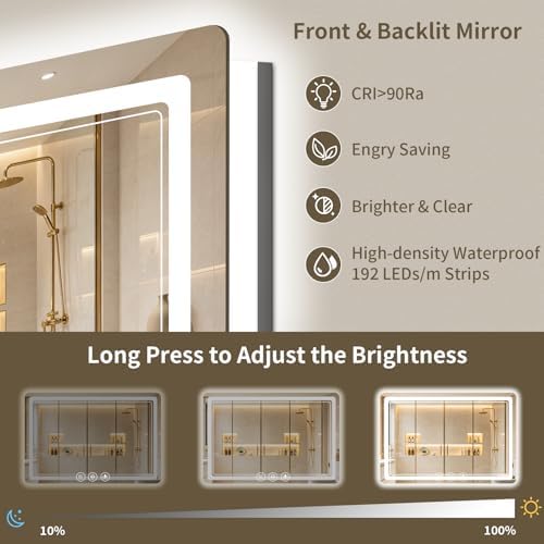 40"x60" LED Bathroom Mirror with Lights, Backlit + Front Lit, Anti-Fog, Lighted Bathroom Mirror for Wall, HD Shatterproof Tempered Glass, Dimmable, Memory Function (Horizontal/Vertical)