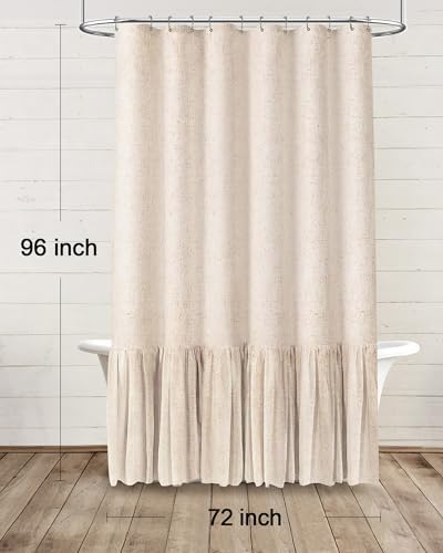 Farmhouse Shower Curtain Ruffle Linen Beige 72" W x 96" L