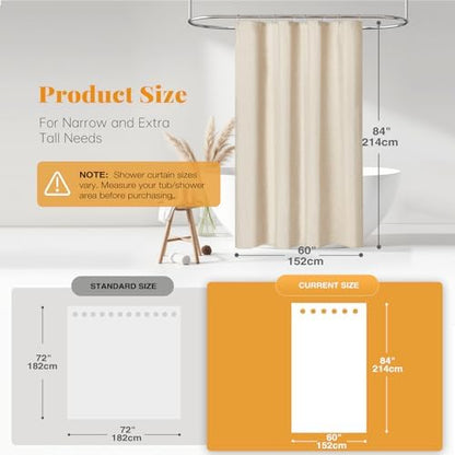 BTTN Narrow Long Linen Textured Fabric Shower Curtain, 60x84, Beige/Cream