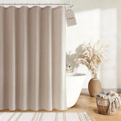 Nanspring Extra Long Linen Shower Curtain for Bathroom 96 Inch Sand Beige