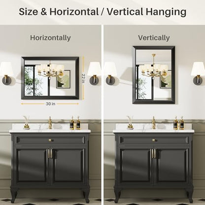 Briivue Black Metal Framed Bathroom Wall Mirror, 22x30 Inch