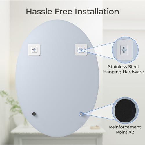 USHOWER Bathroom Mirror for Over Sink, 20x28 Inch Oval Frameless Mirror
