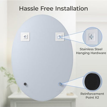 USHOWER Bathroom Mirror for Over Sink, 20x28 Inch Oval Frameless Mirror