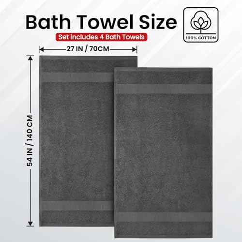 Infinitee Xclusives 100% Ring-Spun Cotton Bath Towels for Bathroom - Pack 4