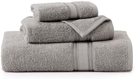 LANE LINEN Bath Towel Set 100% Cotton 3 Piece Soft Absorbent - Grey
