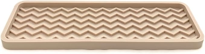 Silicone Sink Organizer Tray, Rectangular, Modern Style, Heat Safe, Dishwasher Safe, for Bathroom and Kitchen Organization (Sand Dollar, 12"x4", Chevron Pattern)